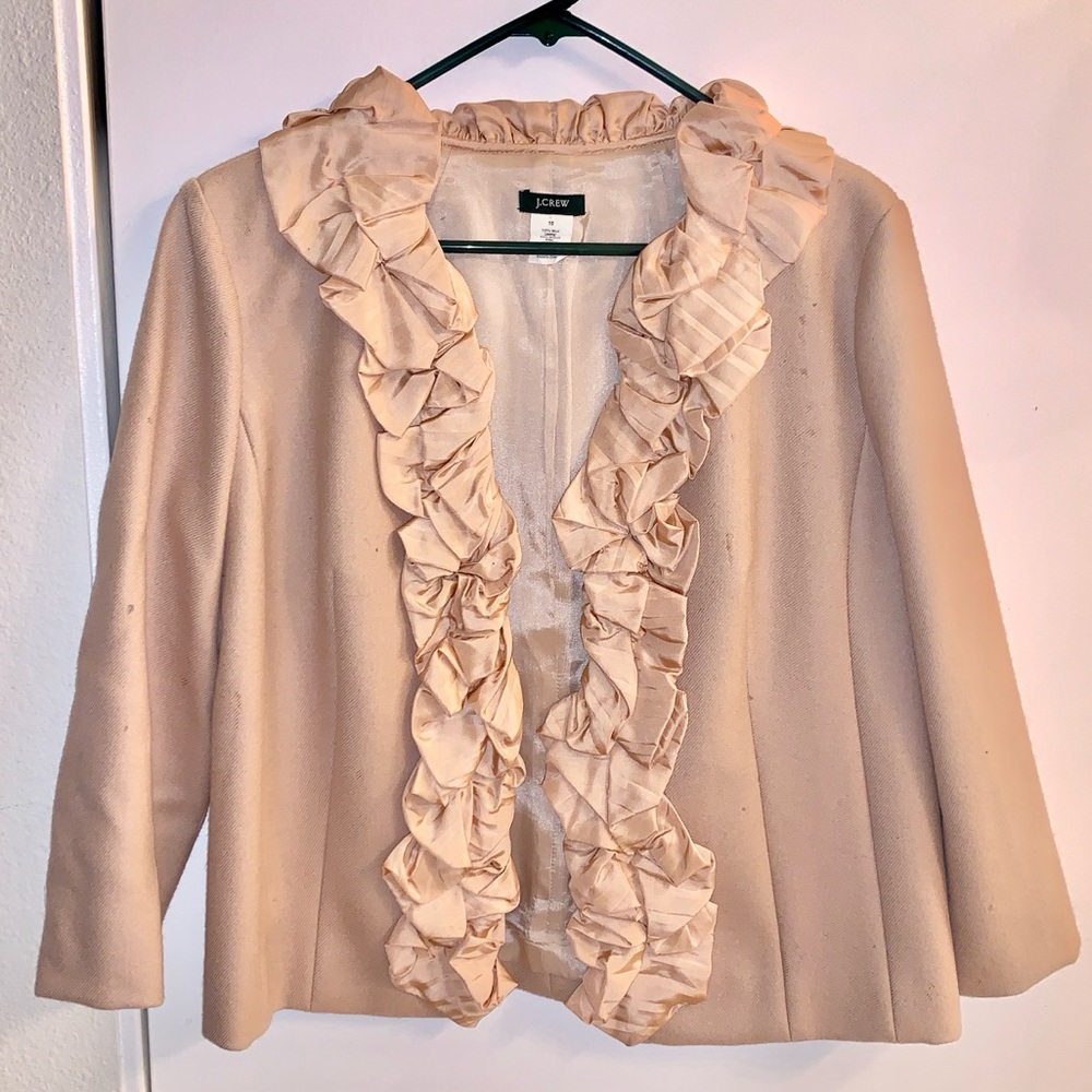 J. Crew 100% Wool and Silk Camel Ruffle Jacket